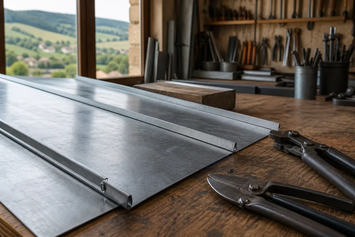 Détail d&rsquo;une toiture en zinc à joint debout avec sa patine grise