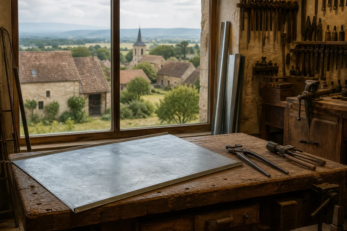 Paysage rural de la Bresse avec fermes anciennes et clocher de village