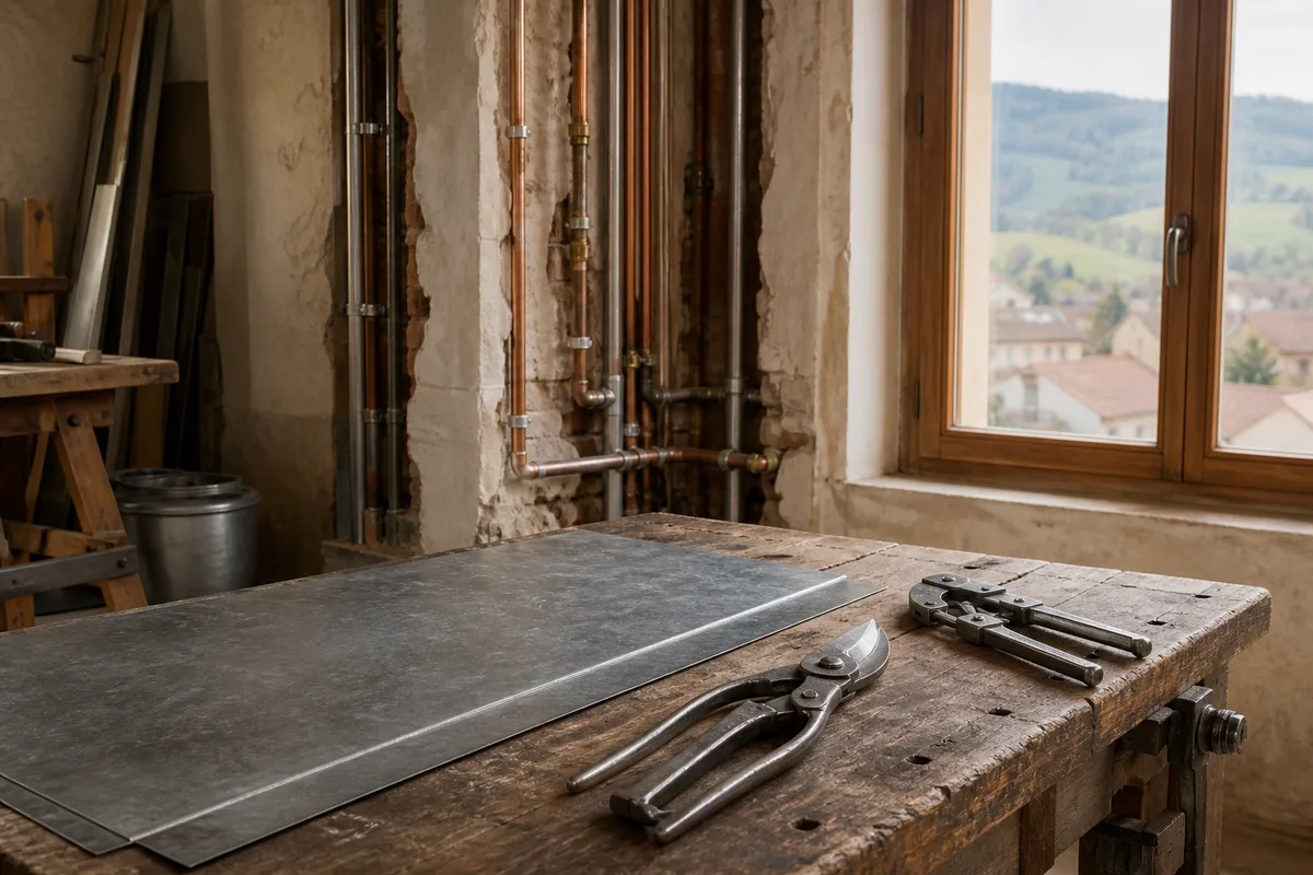 Canalisations encastrées mises à nu lors d&rsquo;un chantier de rénovation